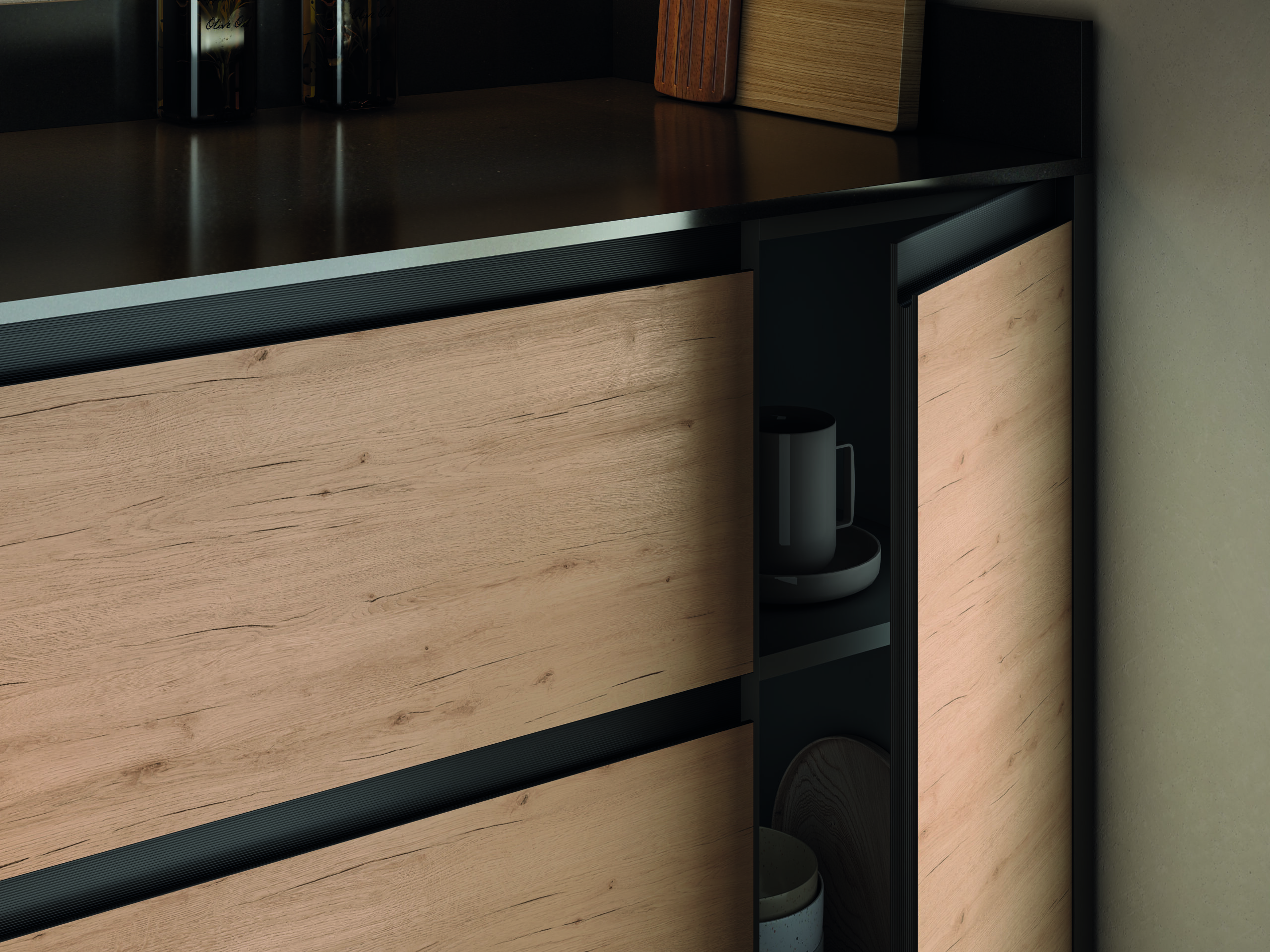 Lioher 3.-FP-CANTO-CREATIVO-SYNCRON-ANNIVERSARY-OAK-02-NEGRO-TEXTURIZADO-COMPACTO-NOIR-INDIGO-DETALLE-scaled 5 Kitchen Trends to Watch in 2025  