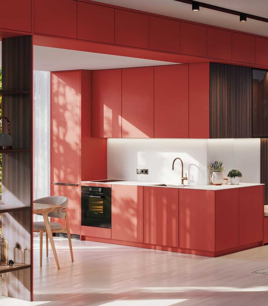 Lioher Flatte flat-slab kitchen cabinet door shown in a Zenit super matte finish called Pompei